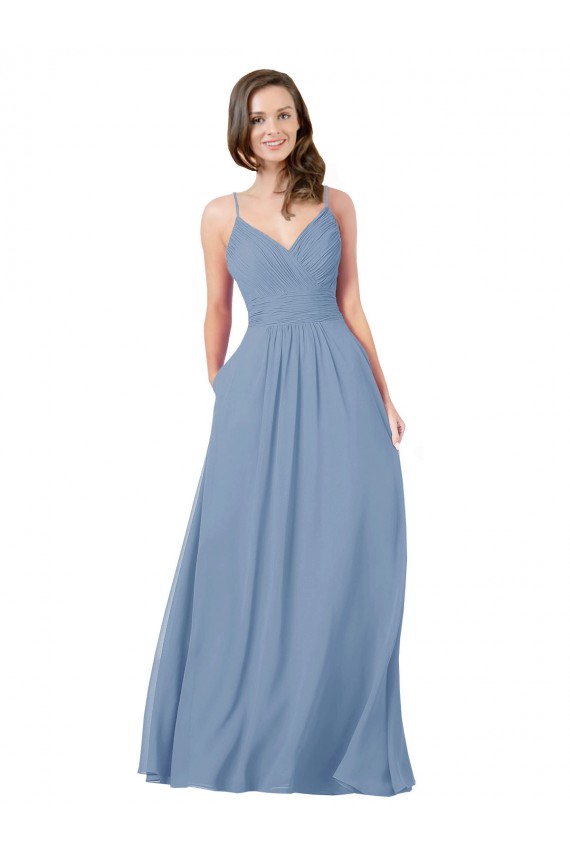 Dusty Blue V-Neck Sleeveless Open Back A-Line Bridesmaid Dress / Evening Dress Townsville