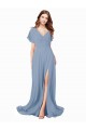 Dusty Blue V-Neck Cap Sleeves A-Line Black Tie Prom Dress / Bridesmaid Dress Townsville