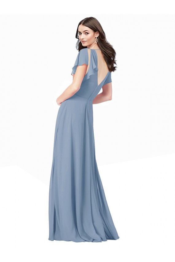 Dusty Blue V-Neck Cap Sleeves A-Line Black Tie Prom Dress / Bridesmaid Dress Townsville
