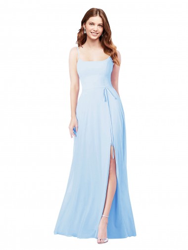 Light Sky Blue Square Neck Sleeveless Sheath Bridesmaid Dress Townsville