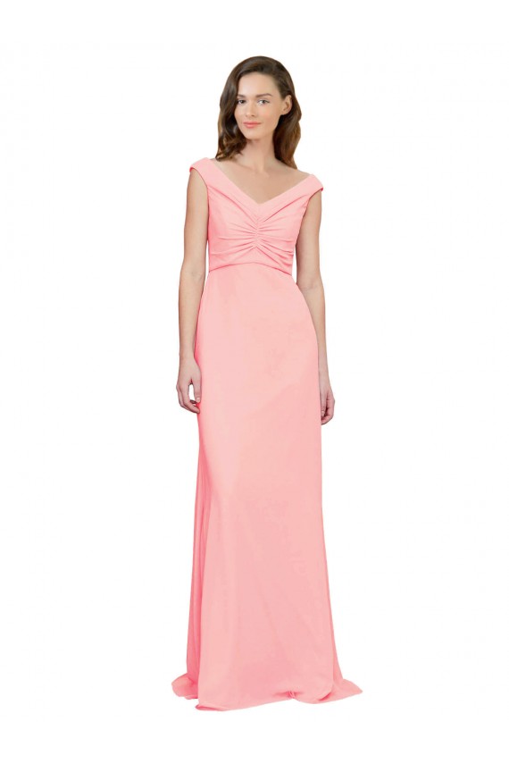 Salmon V-Neck Sleeveless A-Line Bridesmaid Dress Townsville