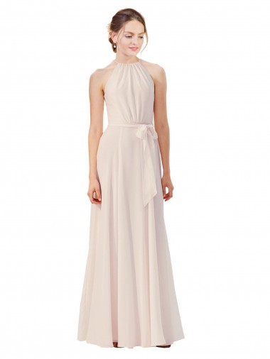 Cream Pink High Neck Sleeveless A-Line Bridesmaid Dress Townsville