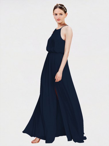 Dark Navy Halter Neck Sleeveless A-Line Formal Dress / Bridesmaid Dress Townsville
