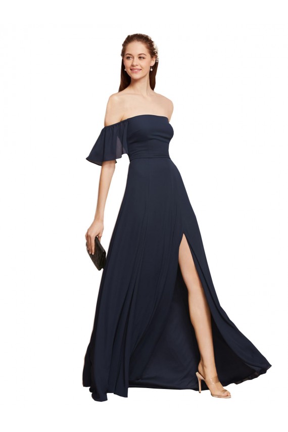 Dark Navy Off the Shoulder Sleeveless A-Line Prom Dress / Bridesmaid Dress Townsville