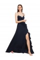 Dark Navy V-Neck Sleeveless Open Back A-Line Bridesmaid Dresses Townsville