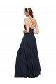 Dark Navy V-Neck Sleeveless Open Back A-Line Bridesmaid Dresses Townsville