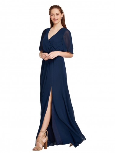 Dark Navy V-Neck Flutter Sleeves A-Line Bridesmaid Dress / Formal Dress Townsville