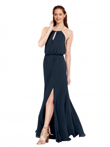 Dark Navy Halter Neck Sleeveless Open Back A-Line Bridesmaid Dress / Evening Dress Townsville