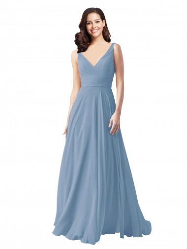 Dusty Blue V-Neck Sleeveless A-Line Wedding Party Dress Townsville