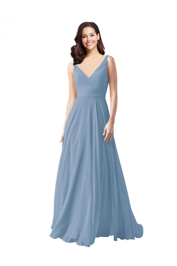 Dusty Blue V-Neck Sleeveless A-Line Wedding Party Dress Townsville