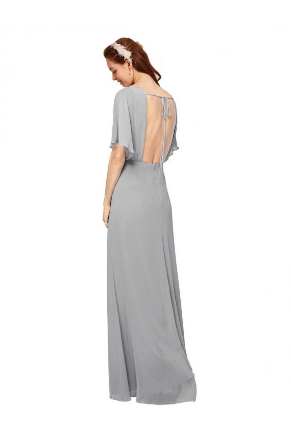Royal Blue V-Neck Flutter Sleeves Open Back A-Line Bridesmaid Dress / Evening Gowns Townsville