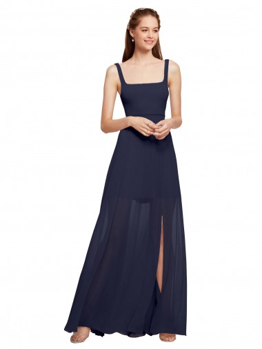 Dark Navy Square Neck Sleeveless A-Line Bridesmaid Dress / Evening Dress Townsville
