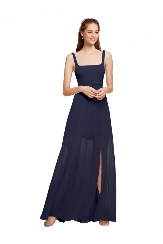Dark Navy Square Neck Sleeveless A-Line Bridesmaid Dress / Evening Dress Townsville