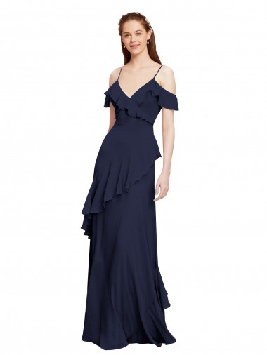 Dark Navy V-Neck Sleeveless A-Line Formal Dresses / Bridesmaid Dresses Townsville