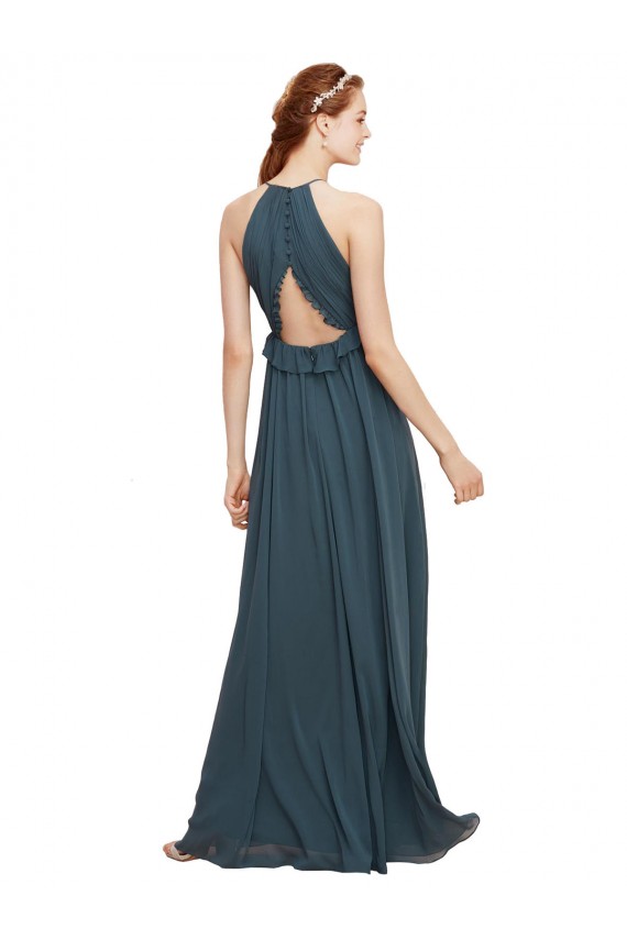Black Halter Neck Sleeveless Keyhole Back Sheath Bridesmaid Dress Townsville