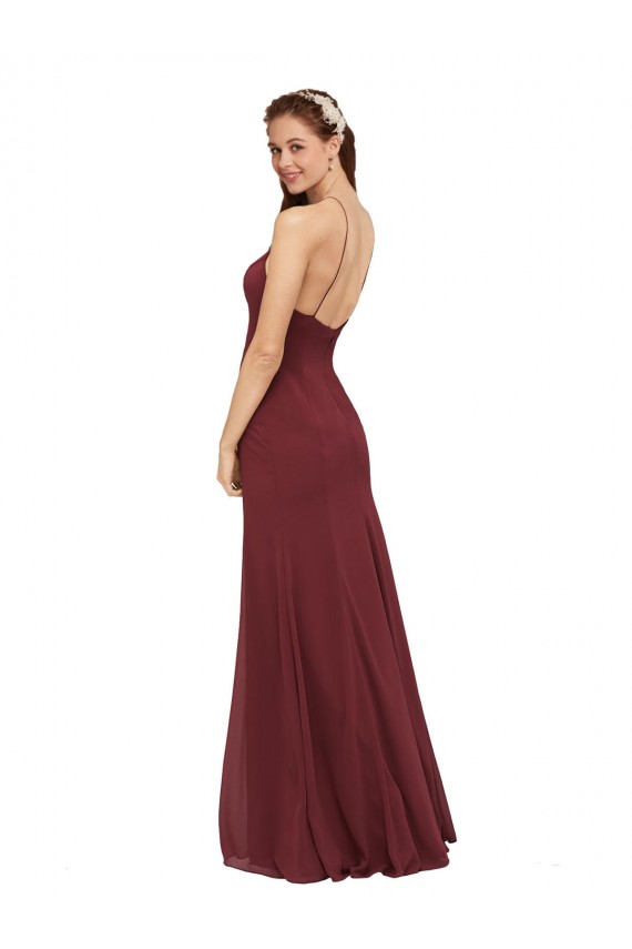 Burgundy Halter Neck Sleeveless Open Back Sheath Formal Dress / Bridesmaid Dress Townsville