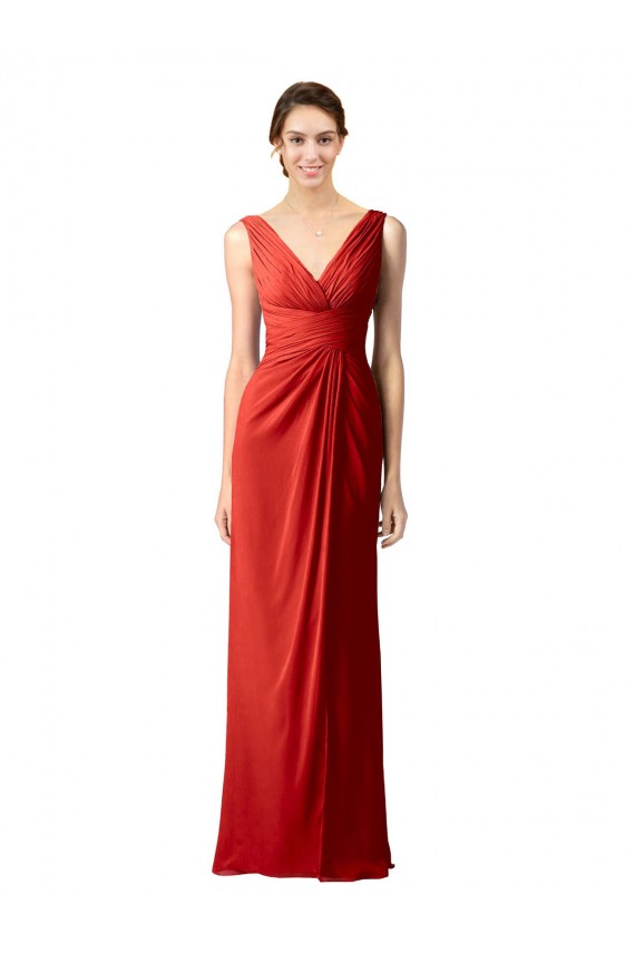 Red V-Neck Sleeveless V-Back Sheath Bridesmaid Dress Townsville