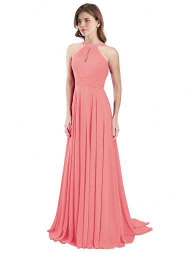 Watermelon Halter Neck Sleeveless Open Back A-Line Bridesmaid Dress / Evening Dress Townsville