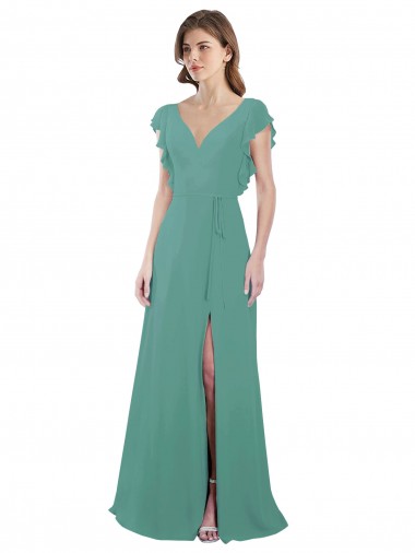 Icelandic Silver V-Neck Cap Sleeves V-Back A-Line Formal Dress / Bridesmaid Dress Townsville