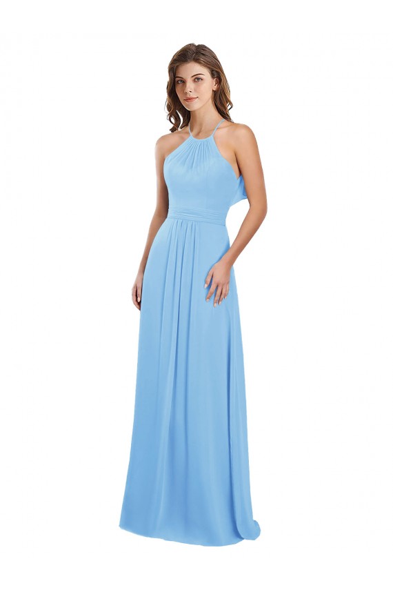 Periwinkle Halter Neck Sleeveless Keyhole Back A-Line Bridesmaid Dress / Evening Dress Townsville