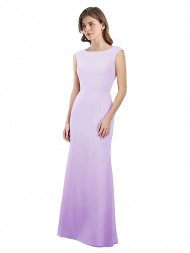 Lilac Round Neck Cap Sleeves Open Back Column Bridesmaid Dress Townsville
