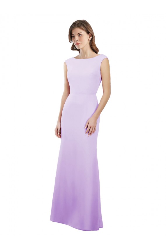Lilac Round Neck Cap Sleeves Open Back Column Bridesmaid Dress Townsville