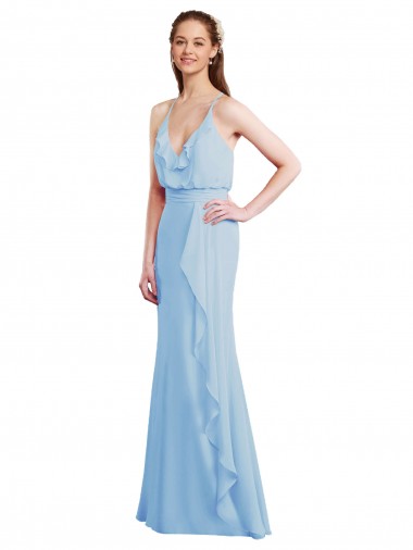 Light Sky Blue V-Neck Sleeveless Open Back Mermaid Bridesmaid Dress Townsville