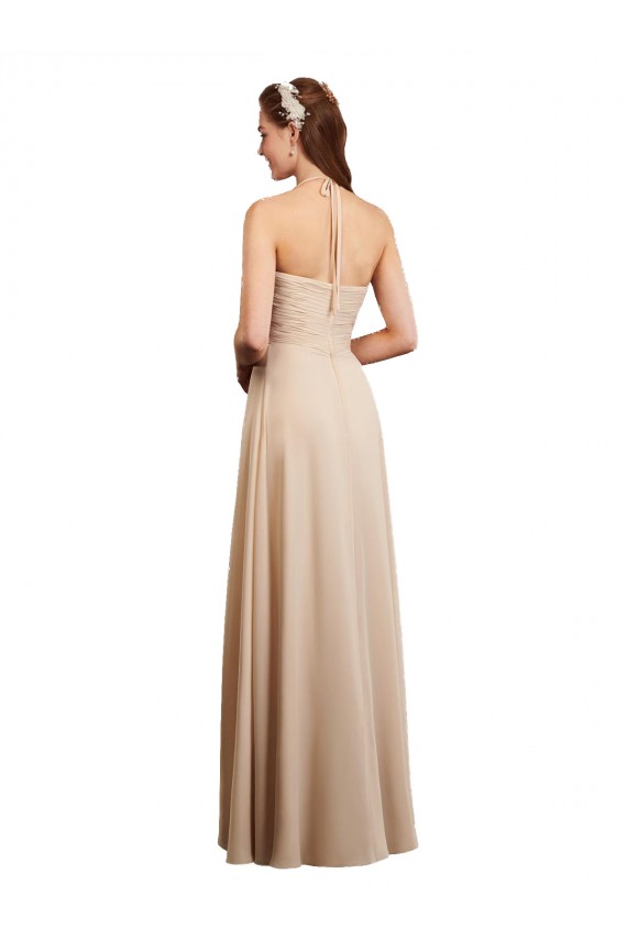 Champagne Halter Neck Sleeveless Low Back A-Line Bridesmaid Dress Townsville
