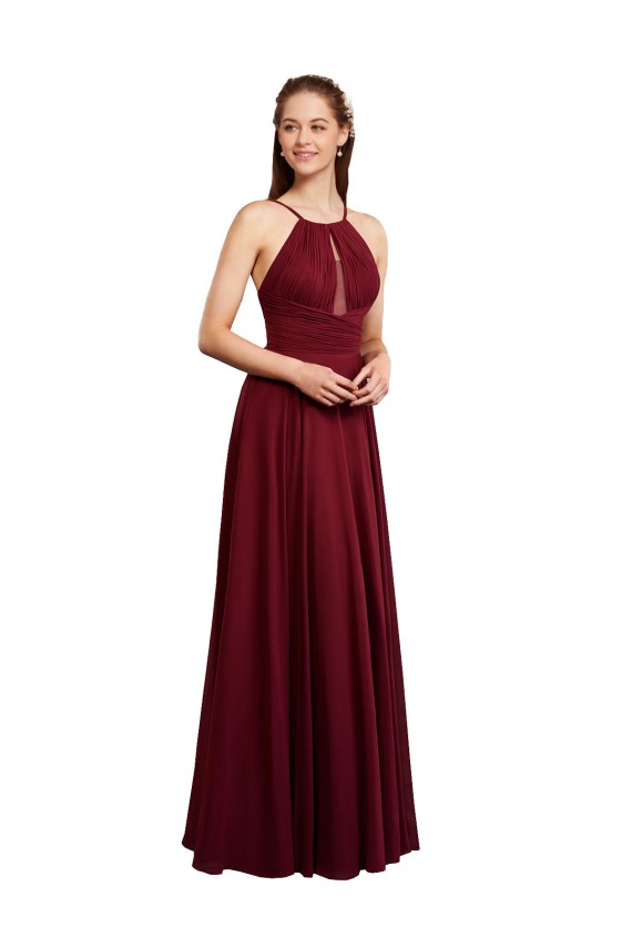 Burgundy Halter Neck Sleeveless Open Back A-Line Bridesmaid Dress / Evening Dress Townsville