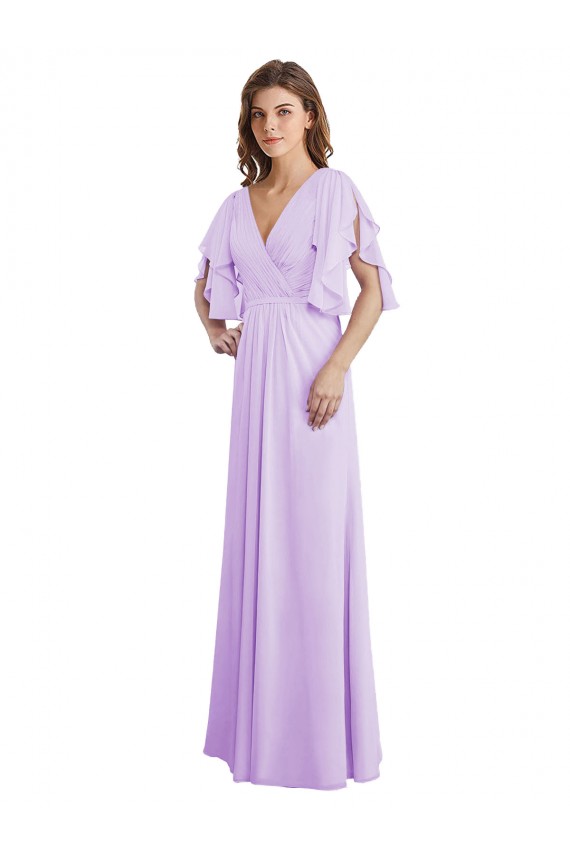 Lilac V-Neck Split Sleeves V-Back A-Line Bridesmaid Dress Townsville