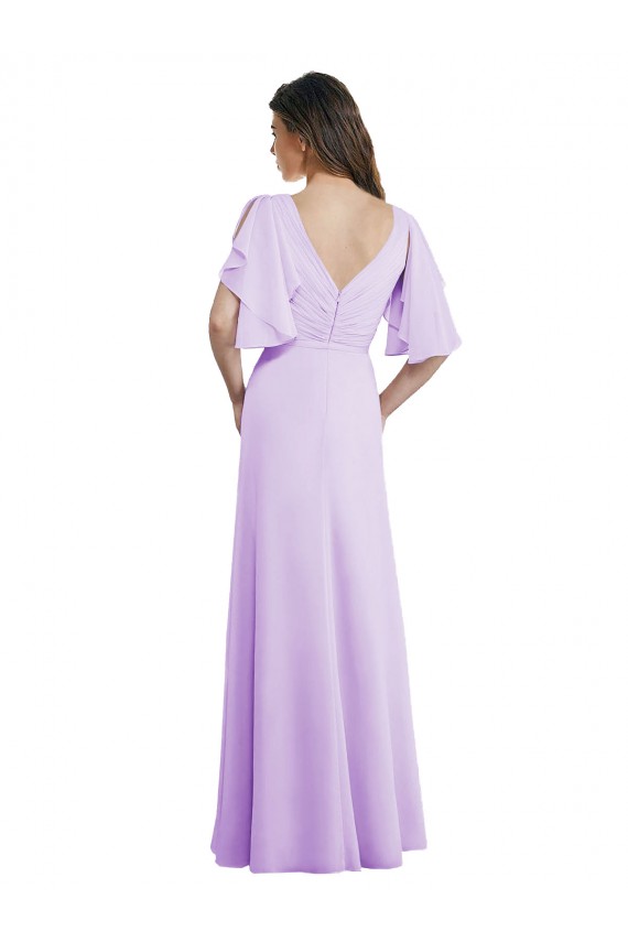Lilac V-Neck Split Sleeves V-Back A-Line Bridesmaid Dress Townsville