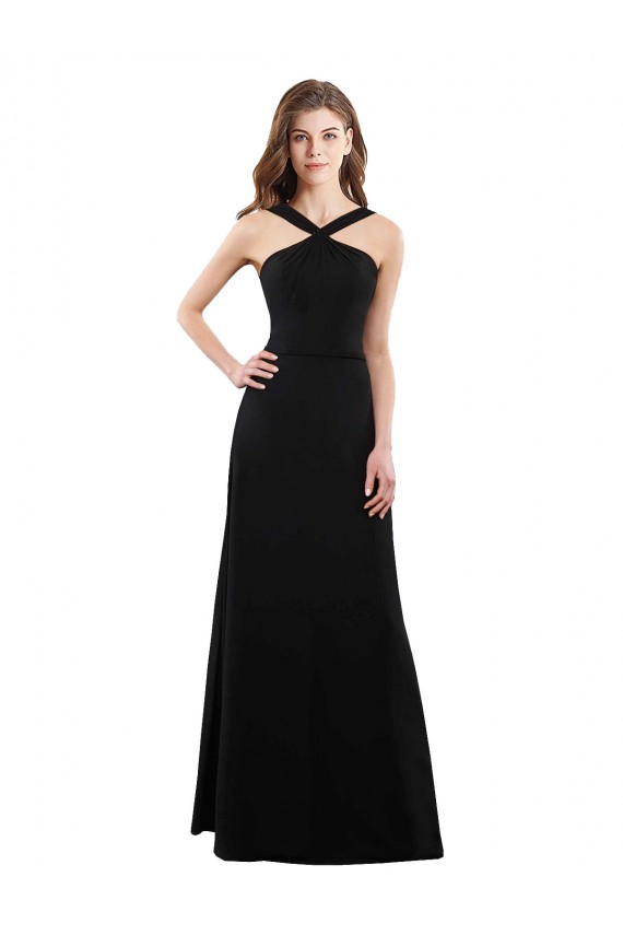 Black Halter Neck Sleeveless Open Back A-Line Bridesmaid Dress Townsville