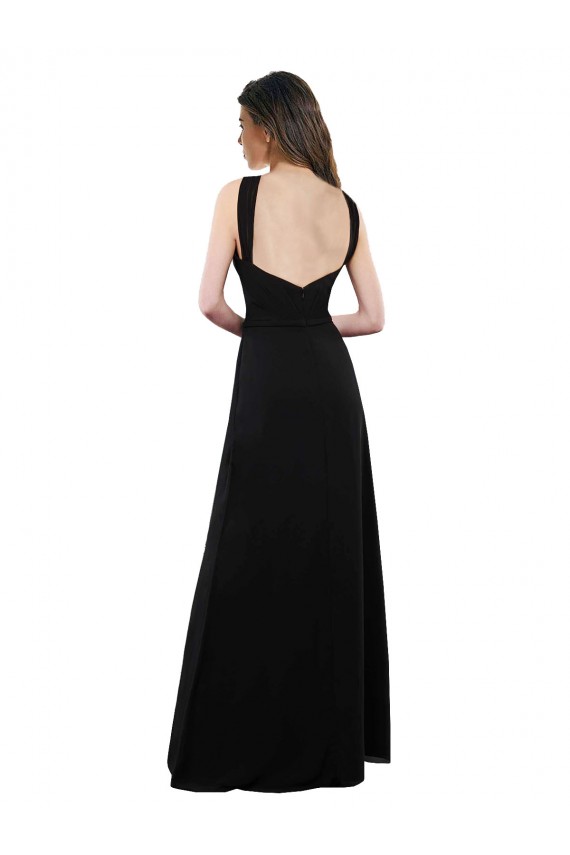 Black Halter Neck Sleeveless Open Back A-Line Bridesmaid Dress Townsville