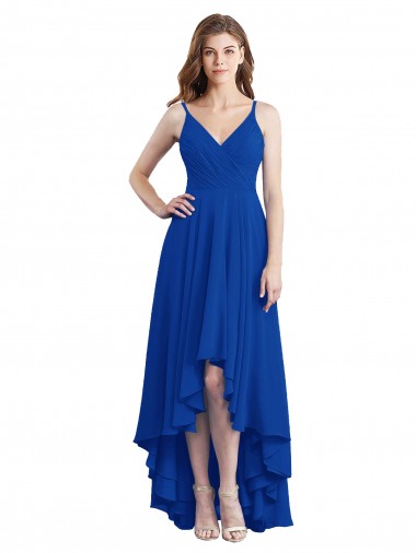 Royal Blue Spaghetti Straps Sleeveless Open Back A-Line High Low Bridesmaid Dress Townsville