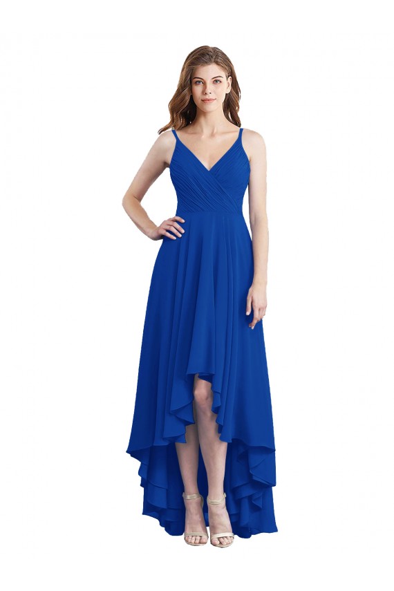 Royal Blue Spaghetti Straps Sleeveless Open Back A-Line High Low Bridesmaid Dress Townsville