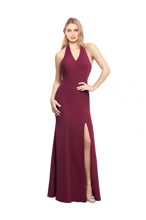 Burgundy Halter Neck Sleeveless Open Back Mermaid Bridesmaid Dress Townsville