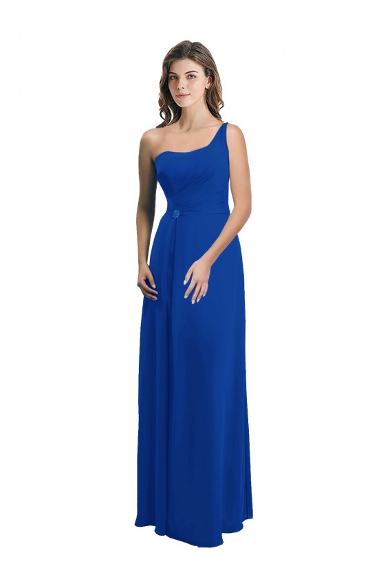 Royal Blue One Shoulder Sleeveless Low Back A-Line Bridesmaid Dress Townsville