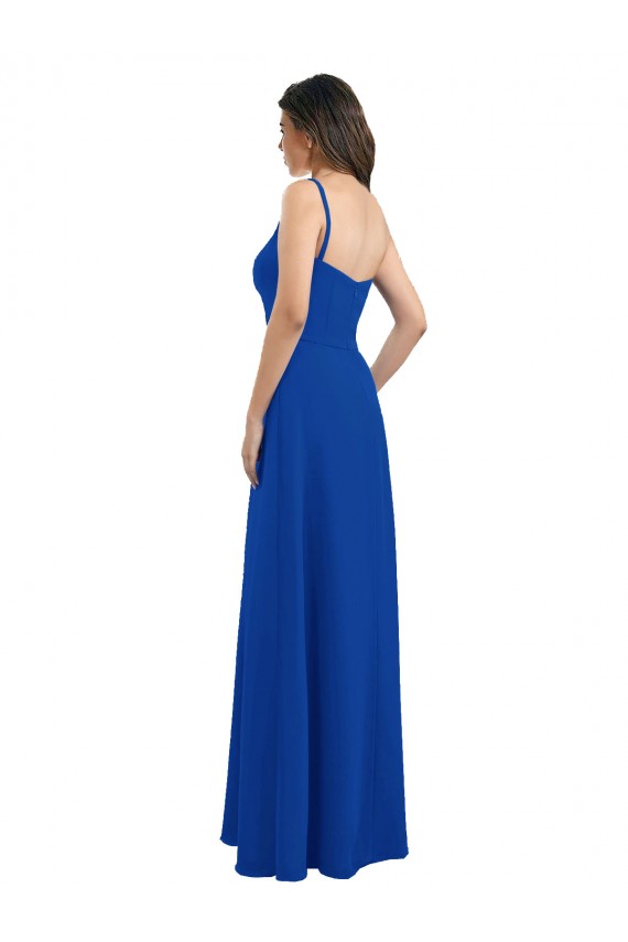 Royal Blue One Shoulder Sleeveless Low Back A-Line Bridesmaid Dress Townsville