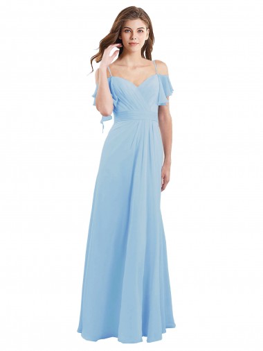 Light Sky Blue Sweetheart Cold Shoulder Low Back A-Line Bridesmaid Dress Townsville