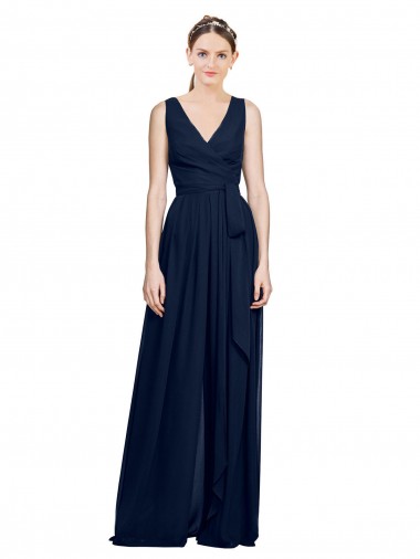 Dark Navy V-Neck Sleeveless A-Line Wedding Party Dress Townsville