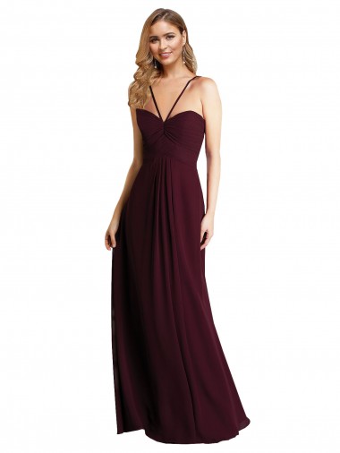 Burgundy Gold Spaghetti Straps Sleeveless Keyhole Back A-Line Wedding Party Dress Townsville