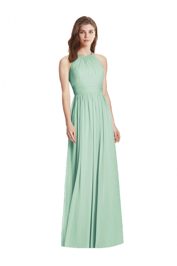 Mint Green Halter Neck Sleeveless Open Back A-Line Semi Formal Evening Dress / Bridesmaid Dress Townsville