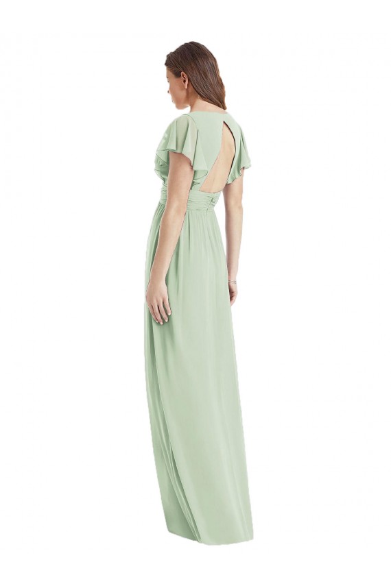 Sage V-Neck Flutter Sleeves Open Back Trumpet Bridesmaid Dress Townsville