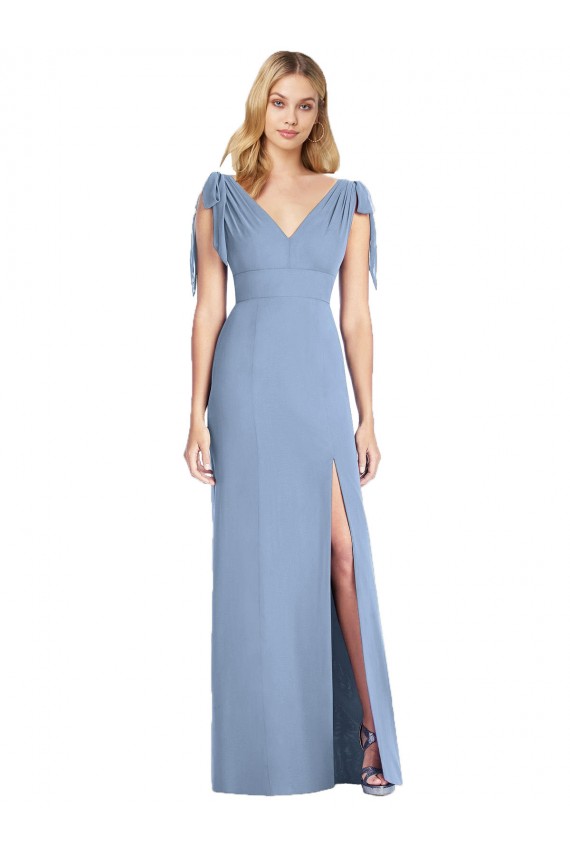 Dusty Blue V-Neck Sleeveless V-Back Mermaid Bridesmaid Dress Townsville
