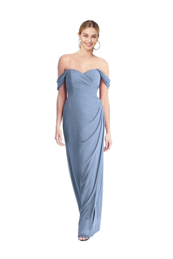 Dusty Blue Off the Shoulder Sleeveless Low Back Mermaid Semi Formal Evening Dress / Bridesmaid Dress Townsville
