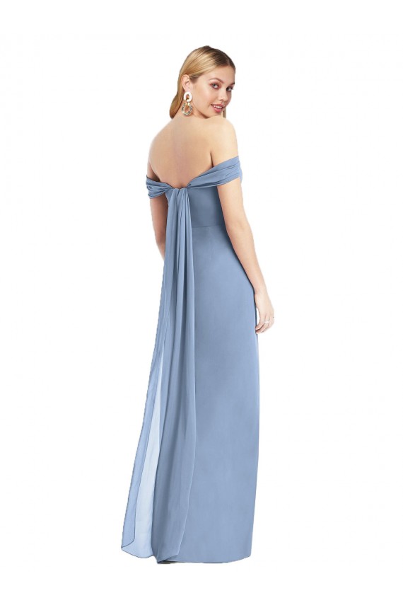 Dusty Blue Off the Shoulder Sleeveless Low Back Mermaid Semi Formal Evening Dress / Bridesmaid Dress Townsville