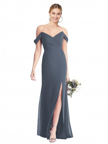Silver Stone Off the Shoulder Sleeveless Open Back Trumpet Bridesmaid Dress Townsville