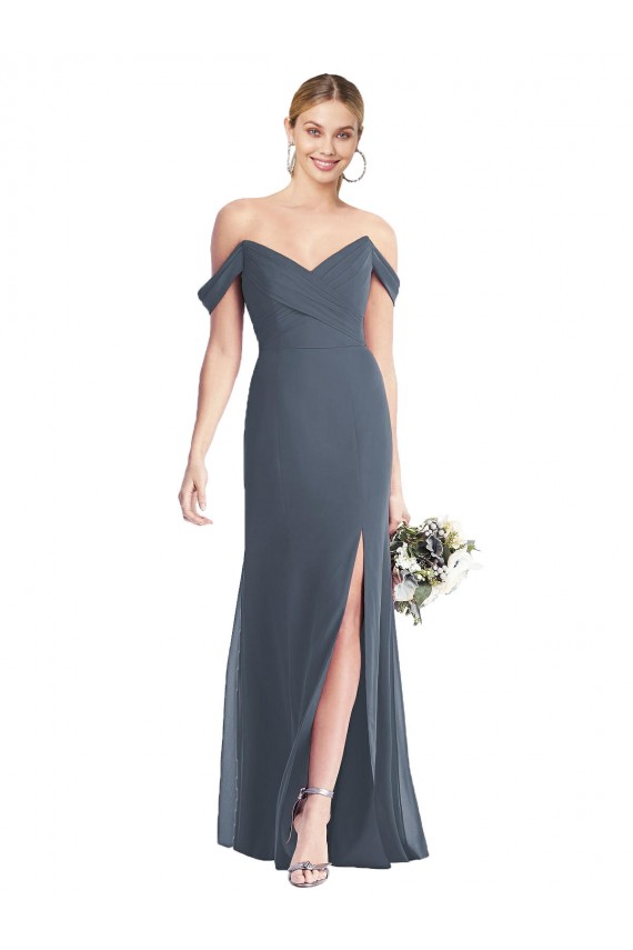 Silver Stone Off the Shoulder Sleeveless Open Back Trumpet Bridesmaid Dress Townsville