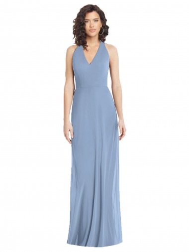 Dusty Blue V-Neck Sleeveless Open Back Trumpet Formal Evening Gown / Bridesmaid Dress Townsville