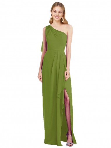 Olive Green One Shoulder Sleeveless Trumpet Bridesmaid Dress Townsville
